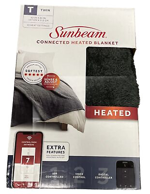 #ad Sunbeam Connected WiFi Heated Electric Blanket Lofttec Slate Grey Twin $39.00