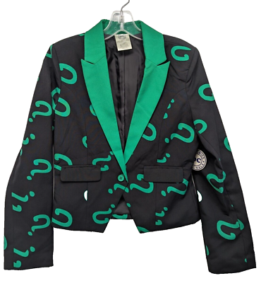 #ad DC Comics Riddler Blazer Womens Large Cosplay Halloween Black Green Jacket $32.88