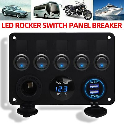 #ad 5 Gang 12V Switch Panel ON OFF Rocker Toggle Waterproof for Boat Marine RV Truck $20.99