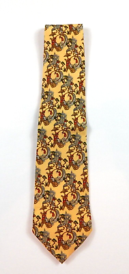 #ad Salvatore Ferragamo Neck Tie 100% Silk Designer Luxury Yellow Made in Italy VTG $89.94
