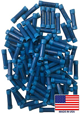 #ad 100 16 14 Gauge Blue Vinyl Insulated Butt Splice Connector Wire Crimp Terminal $13.30