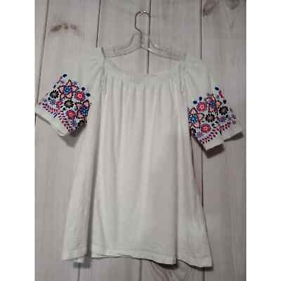 #ad Talbots Shirt Ladies Medium White Embroidered Short Sleeve $25.00