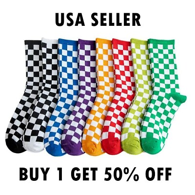 #ad Mens Black and White Blue Green Red Checkered Socks Checkerboard Checker Classic $5.99