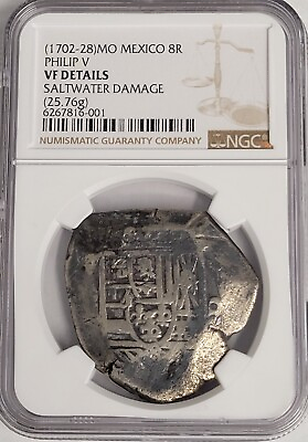 #ad 1702 28 MO MEXICO 8 REAL PHILIP V NGC VF DETAILS * GREAT EXAMPLE* RARE $1350.00