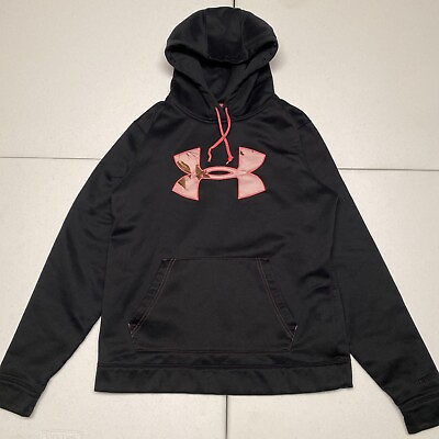 #ad Under Armour Hooded Sweatshirt Womens Medium Hoodie Black Pink Camo $9.99