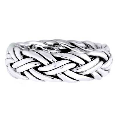 #ad 7mm Hand Crafted Woven Braid Wedding Band Ring 14K White Gold Plated Sterling $155.24