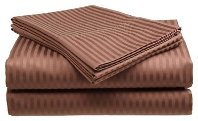 #ad Queen Size Coffee 400 Thread Count 100% Cotton Sateen Dobby Stripe Sheet Set $24.99