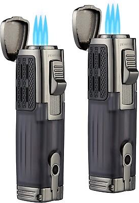 #ad Dual Pack Cigar Lighter Butane with 3 Torch Jet Flame Punch Lighter Windproof $14.99