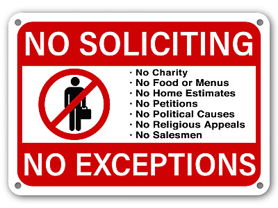 #ad No Soliciting Sign No Exceptions Front Door Home Business Security Red on White $7.69