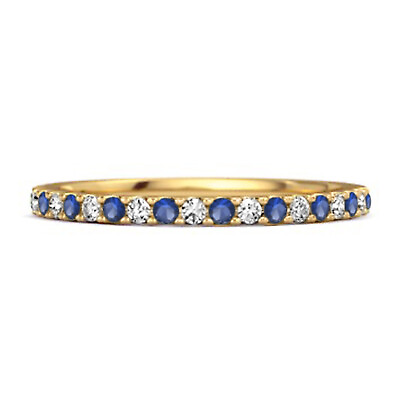 #ad Blue Sapphire Half Eternity Band 925 Sterling Silver Yellow Plated Women Ring $29.84