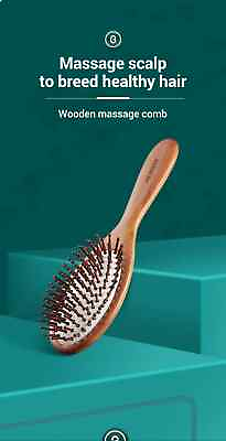 #ad Hair Brush Nature Wooden Anti Static Detangle Brush Hair Scalp Massage Comb $35.00