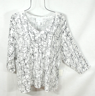 #ad CYNTHIA ROWLEY Women#x27;s Blouse XL White Floral Print Top Shirt Linen Blend NWT $32.99