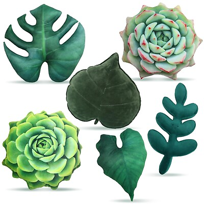 #ad 6 Pack Leaf Succulent 3D Pillow Plant Throw Pillows 20in Green Leaf Shaped Th... $125.97