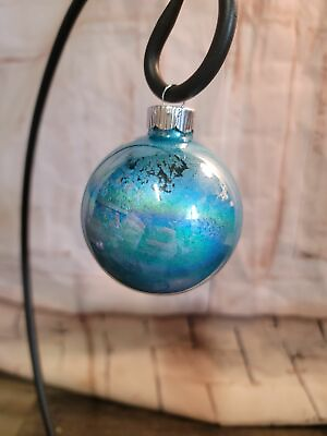 #ad Holographic blue shiny glitter ball glass ornament Xmas decor $4.28