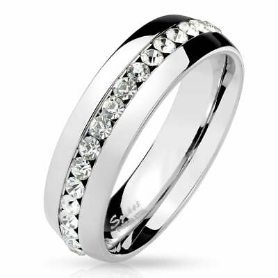 #ad Mens Womens Stainless Steel Eternity Ring Band with Clear Gems All Around $22.88