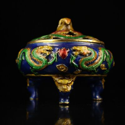 #ad 4.4quot; Rare China antique Pure copper Cloisonne Enamel Incense burner $160.65