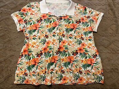 #ad Laura Scott Women#x27;s Tropical Polo Short Sleeves Collared Shirt Plus Size 2x $12.99