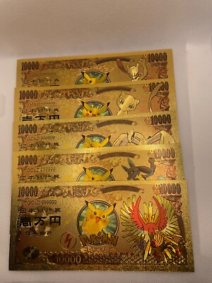 #ad Collectible Gold Foil Plated Pokémon Money Bills $10.00