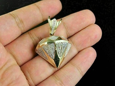 #ad Mens 10K Yellow Gold Fn 2ct Simulated Diamond Custom Diamond Shape Pendant Charm $147.13