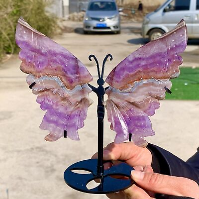 #ad 189G Natural Dream Amethyst Handcarved butterfly Crystal Specimenstand $391.00