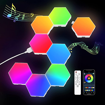#ad 8 Pack Hexagon Light Panels Cool Music Sync RGB Hexagon LED Lights Gaming Light $56.69