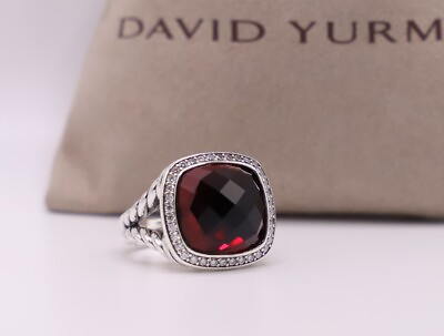 #ad David Yurman Sterling Silver 14mm Albion Ring Garnet with Diamonds 925 $344.99