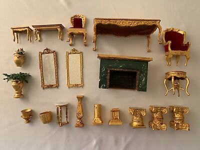 #ad Lot of Vintage Dollhouse Miniatures: Gilt Gold Leaf Furniture 1:12 Scale $249.95