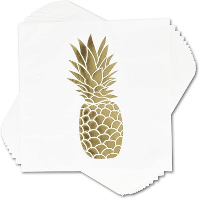 #ad 50PC Decorative Dinner Disposable Napkins Paper Gold Foil Pinefor party $12.89