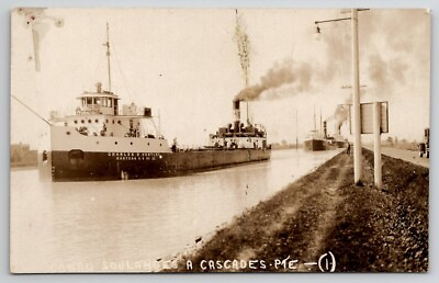 #ad Canada Canal Soulades Cascades Pointe Charles Huntley Ship RPPC Postcard V29 $29.95