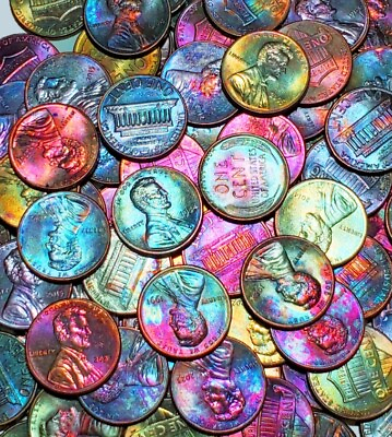#ad Roll of 50 Rainbow Monster Toned Pennies Mixed Dates Zinc Bright Colorful $6.99