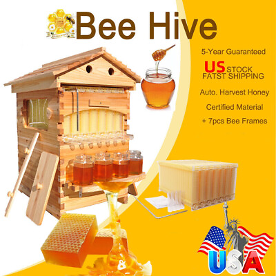 #ad #ad 7PCS Auto Flowing Honey Hive Beehive Frames Beehive House wooden Box Full Set $204.99