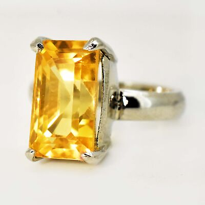 #ad 12 Cts Natural Yellow Sapphire Solid 925 Sterling Silver Statement Ring US 8 $53.99