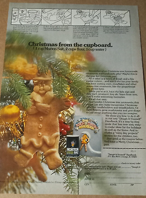 #ad 1975 print ad page MORTON salt Christmas tree ornament dough recipe Advertising $6.99