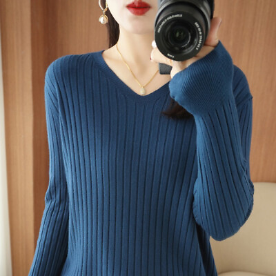 #ad Lady Knitted Sweater Pullover Jumper Top V neck Casual Winter Warm Soft Classic $26.29