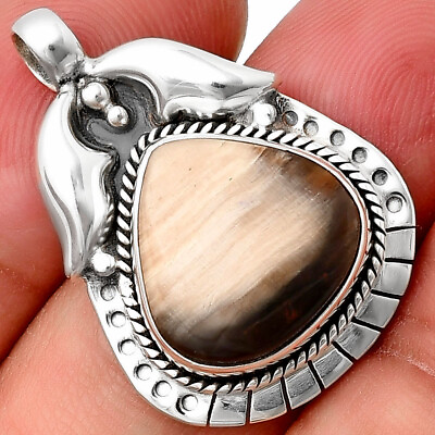 #ad Natural Petrified Wood 925 Sterling Silver Pendant Jewelry P 1568 $13.99
