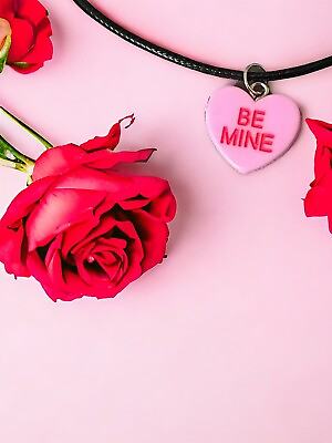 #ad BE MINE Pink Conversation Heart Necklace Valentines Day Love Raver Kid Candy New $12.00