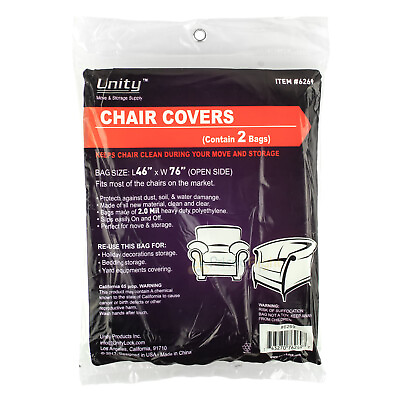 #ad 2 Durable Plastic Chair Covers Dust Water 2 Mil Heavy Duty Moving Storage Bags $11.95