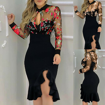 #ad Sexy Women#x27;s Lace Mesh Bodycon Mini Dress Ladies Evening Party Cocktail Dresses $34.99