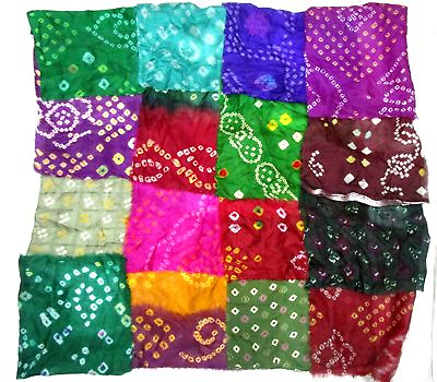 #ad BB LOT PURE SILK Vintage Sari Fabrics 24 pc 8quot; SQUARES Bandhani EASTER EGG COLOR $20.67