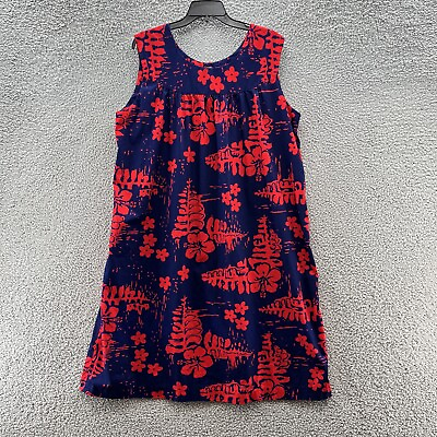 #ad VTG Ui MaiKai Dress Womens XL Blue Red Tropical Map Floral Hawaiian Beach MuuMuu $37.90