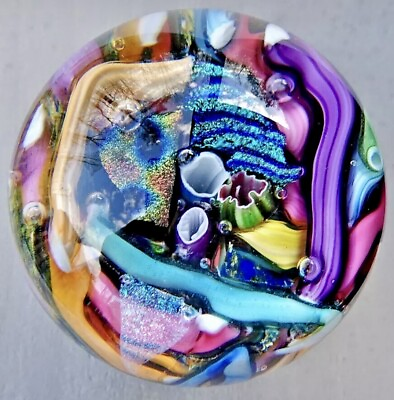 #ad Signed Doug Sweet Dichroic Millefiori Studio Art Glass 1.55quot; Marble Sphere Orb $125.00