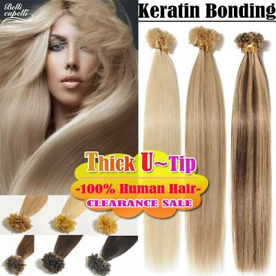 #ad 16 24 Inch Nail U Tip Keratin Remy Human Hair Extensions Thick Glue Pre Bonded $90.10