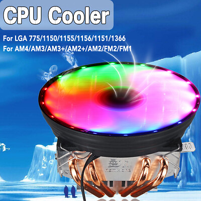 #ad CPU Cooler Fan Heatsink RGB LED Air Cooling 120mm For Intel LGA1156 1155 AMD AM3 $29.79