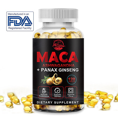 #ad MACA ROOT Capsules 120 Pills Peruvian Maca Extract for Men Organic Vitamins $12.98