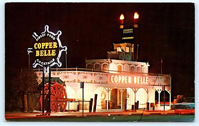 #ad PHOENIX AZ Arizona COPPER BELLE RESTAURANT Night Neon c1960s Roadside Postcard $6.78
