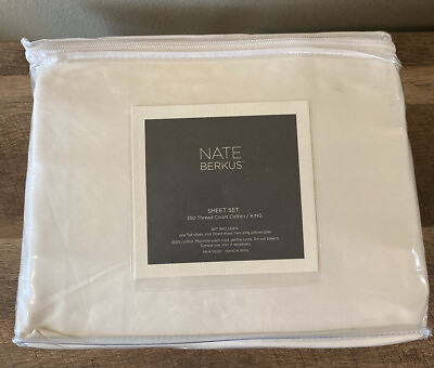 #ad Nate Berkus 350 TC King Sheet Set 100% Cotton Ivory NEW $34.30