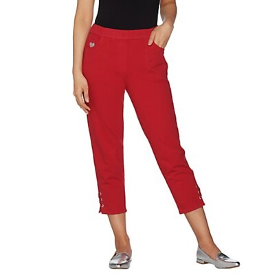 #ad Quacker Factory DreamJeannes Grommet Lace Up Crop Pants Lipstick Red XXS A302774 $24.29