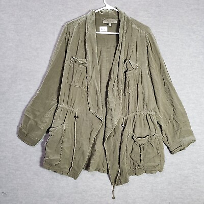 #ad TORRID Women Jacket 3 Green Utility Military Lagenlook Gauzy Open Front Pockets $17.06