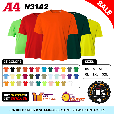 #ad A4 N3142 Mens Short Sleeve Dri Fit Cooling Performance 44 UPF Workout T Shirt $11.01