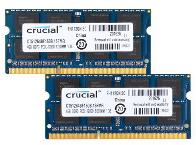 #ad Crucial 8GB 2x 4GB Kit DDR3L PC3L 12800 1600 MHz Laptop SODIMM DDR3 MEMORY RAM $19.95